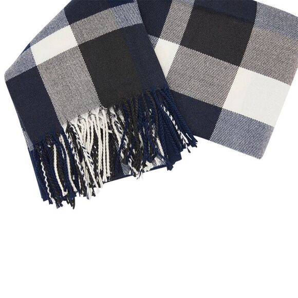 ❤️‍🔥HP❤️‍🔥 Plush Apparel Blue & White Ultra Soft Fringe Scarf - Picture 4 of 8